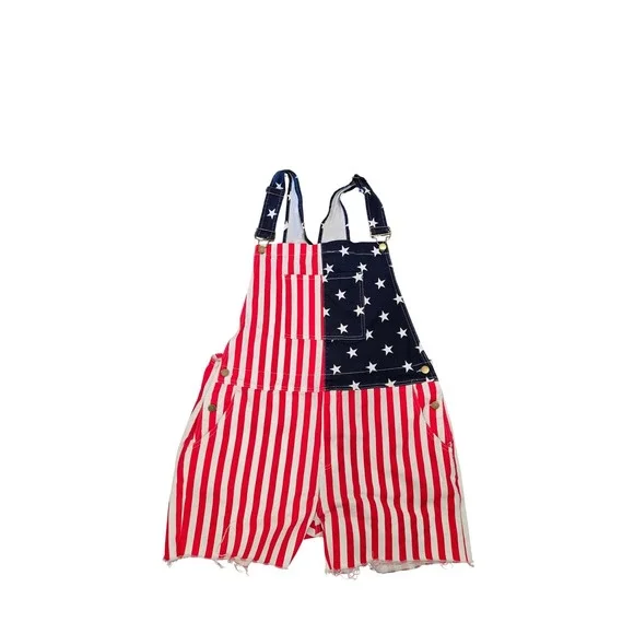American‎ Flag Overalls Shorts Patriotic Stars Stripes Denim 2XL 4024 - Picture 2 of 6